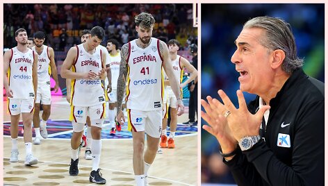 Sergio Scariolo (de&scaron;inėje) vadovaujama Ispanijos rinktinė nepateko į Europos čempionato a&scaron;tuntfinalį.