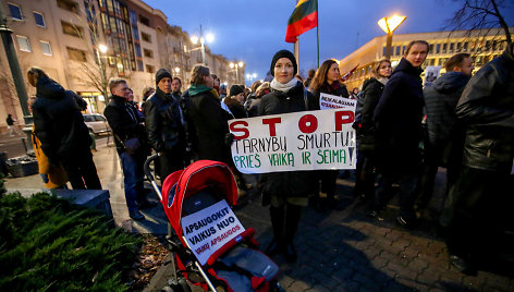 Mitingas protestuojant dėl iš šeimų paimamų vaikų