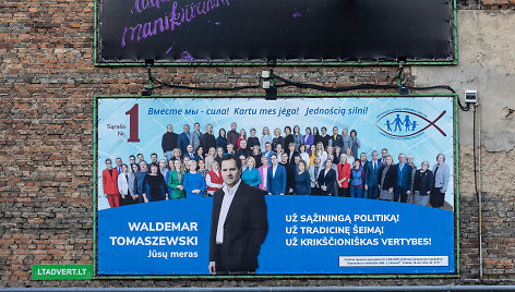 LLRA-KŠS partijos kandidato į merus Valdemar Tomaševski plakatas