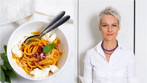 Nida Degutienė ir jos gamintas patiekalas