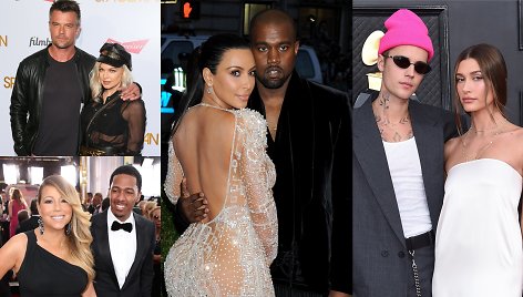 Fergie ir Joshas Duhamelis, Mariah Carey ir Nickas Cannonas, Kanye Westas ir Kim Kardashian, Justinas Bieberis ir Hailey Bieber