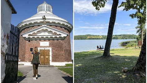 Kalvių bažnyčia ir pliažas prie ežero