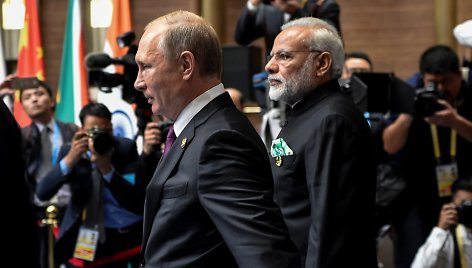 Indijos ministras pirmininkas Narendra Modi ir Rusijos prezidentas Vladimiras Putinas