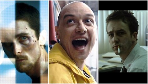 Kadrai i&scaron; filmų &bdquo;Ma&scaron;inistas&ldquo;, &bdquo;Skilimas&ldquo; ir &bdquo;Kovos klubas&ldquo;/ Fotokoliažas