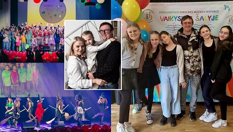 Festivalio &bdquo;Vaikystės &scaron;alyje&ldquo; akimirka, Marius ir Renata Jampolskiai su dukra Vilte