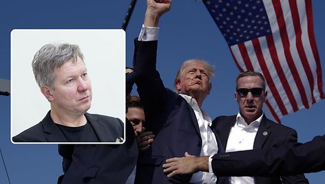 Algimantas Kasparavičius Donaldo Trumpo nuotraukos fone