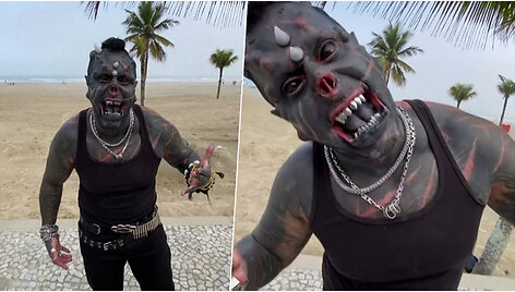 Tatuiruočių meistras i&scaron; Brazilijos stebina savo kūno transformacijomis ir demoni&scaron;ka i&scaron;vaizda