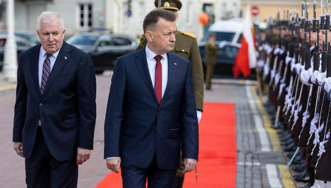 Lenkijos krašto apsaugos ministro Mariusz Blaszczak pasitikimo ceremonija 