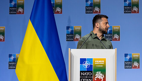 Volodymyro Zelenskio spaudos konferencija NATO vir&scaron;ūnių susitikime Vilniuje
