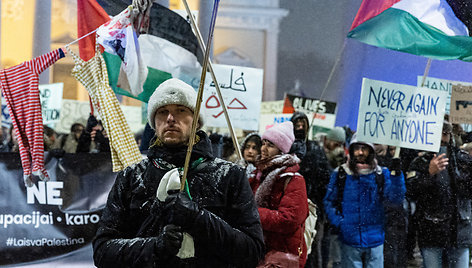 Palaikydami palestiniečius Vilniuje prieš Izraelio veiksmus protestuoja apie šimtas žmonių