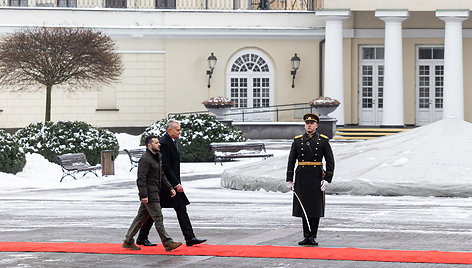 Prezidentūroje įvyko oficiali Ukrainos vadovo Volodymyro Zelenskio pasitikimo ceremonija