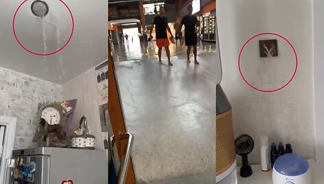 Po galingos liūties Maskvoje &ndash; i&scaron; lempų ir rozečių bėgantis vanduo 