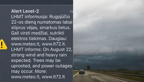 Lietuvoje i&scaron;siųsti perspėjimai dėl audros