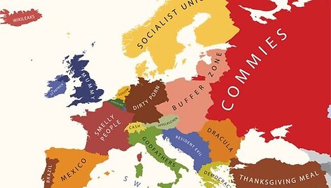 Taip atrodo Europos žemėlapis, sudarytas pagal JAV gyventojų turimus stereotipus