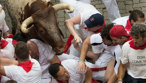 San Fermino festivalio bėgimas su buliais