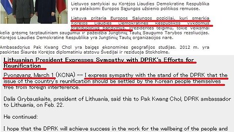 Prezidentė Dalia Grybauskaitė tapo &Scaron;iaurės Korėjos propagandos įrankiu. 