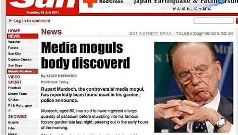 Įsilaužėliai &bdquo;The Sun&ldquo; svetainėje paskelbė, kad R.Murdochas negyvas.