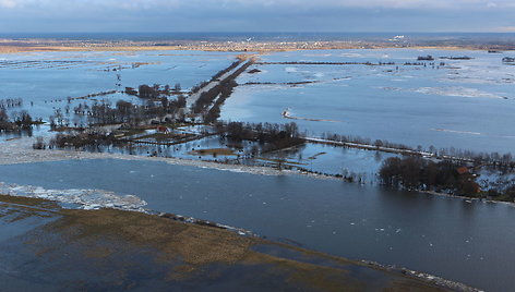 Potvynis Nemuno žemupyje iš paukščio skrydžio, Šyšos kaimas.