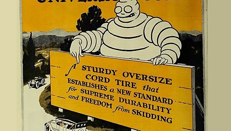 Michelin reklama laikraštyje 1920 metais. Sunku įžiūrėti, bet Bibendumo lūpose – cigaras (Internet Archive Book Images, Wikimedia)