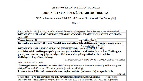 Netikras Administracinio nusižengimo protokolas, išsiųstas kibernetinės saugos pratybų metu