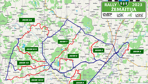 Rally Žemaitija, &scaron;e&scaron;tadienio greičio ruožų žemėlapiai