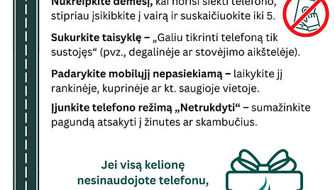 KET: draudimas naudotis telefonu vairuojant