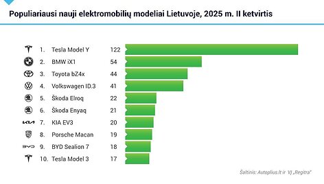 Populiariausi nauji elektromobiliai Lietuvoje 2025 m., II ketv.