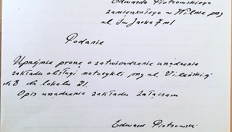 Edvardo Piotrovskio pra&scaron;ymas leisti steigti remonto dirbtuves, LCVA