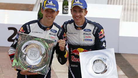 Sebastian Ogier su &scaron;turmanu Julienu Ingrassia (Ford Fiesta WRC) Korsikos ralyje 