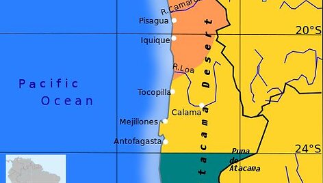 Čilės ir Bolivijos teritorijos prie&scaron; 1879&ndash;1883 metų karą (juodomis linijomis pažymėtos dabartinės valstybių sienos)