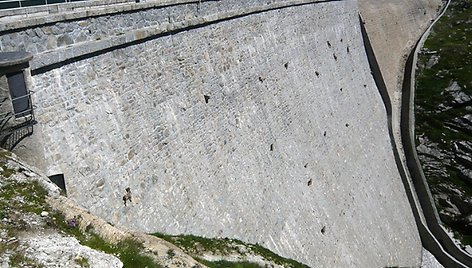 Užtvankos siena tapo kalnų ožių ganykla.