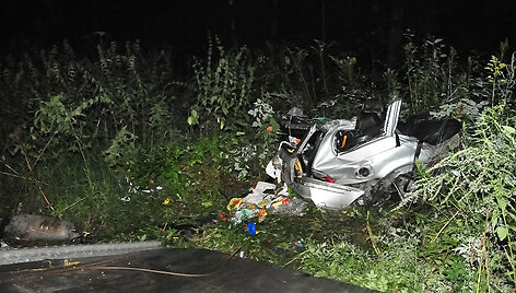 Automobilio galinė dalis avarijos vietoje