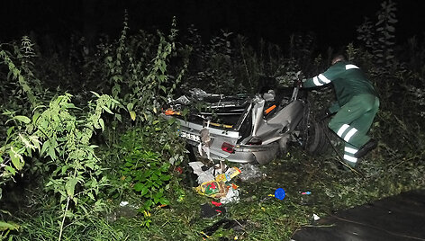 Automobilio galinė dalis avarijos vietoje