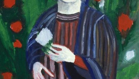Augustinas Savickas. Moteris su gėle.2008. Drb.,al.130x80