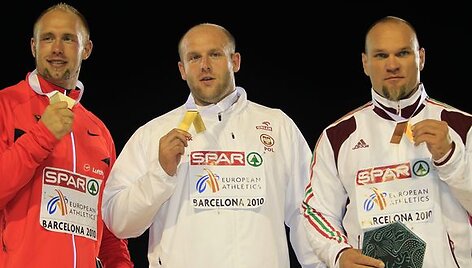 Disko metimo prizininkų pakyla - R.Hartingas, P.Malachovskis, R.Fazeka&scaron;as