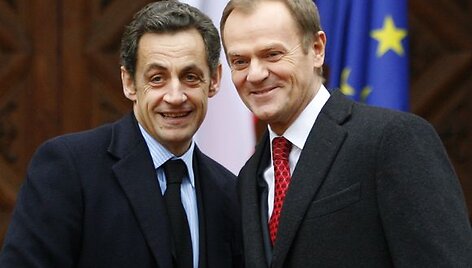 Prancūzijos prezidentas Nicolas Sarkozy ir Lenkijos ministras pirmininkas Donaldas Tuskas Gdanske