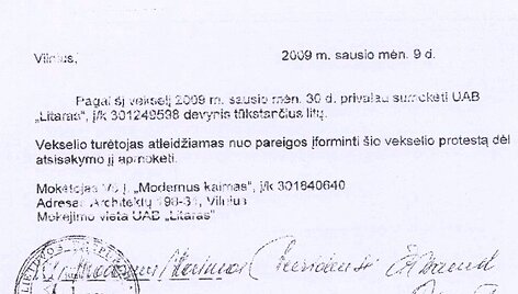 Norėdama i&scaron;vengti teismo, Č.Stanul pasira&scaron;ė vekselį, kuriuo pripažino 9000 litų skolą.