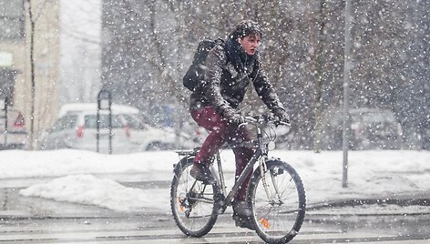 Pavasarišką saulę Vilniuje vėl pakeitė sniegas 