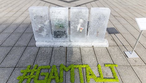 Minint pasaulinę Žemės dieną aplinkos apsaugos agentūra įgyvendino unikalią iniciatyvą – tirpstančio ledo instaliaciją