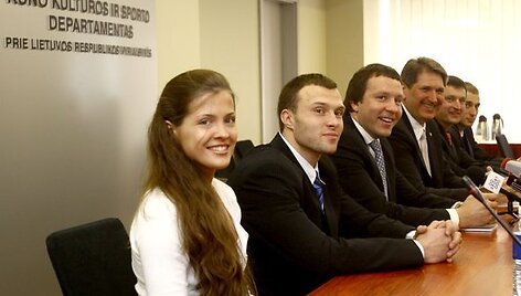 Spaudos konferencijoje: R.Pivoriūnaitė, D.Gudauskas, D.Imbras, R.Vitkauskas, P.Klapatauskas ir D.Aleksandrovas