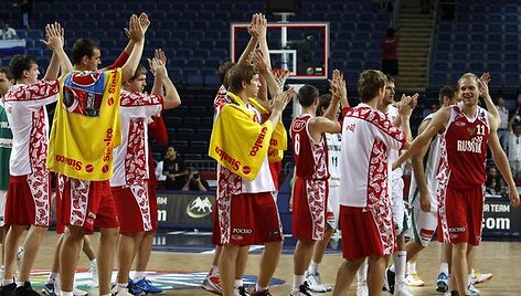 Slovėnijos ir Rusijos komandų rungtynių akimirka