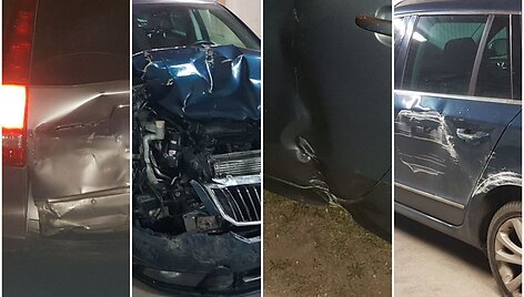 Avarijų virtinės padariniai: įtariamojo avarijos kaltininko &bdquo;&Scaron;koda&ldquo; apdaužyta labiausiai