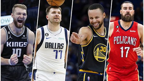 Domantas Sabonis, Luka Dončičius, Stephenas Curry ir Jonas Valančiūnas