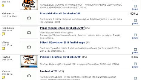 Internetiniuose skelbimų portaluose netrūksta pasiūlymų pirkti ir parduoti &bdquo;Eurobasket 2011&ldquo; bilietus.