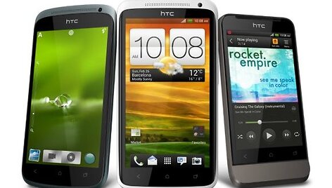 Nauja HTC i&scaron;maniųjų telefonų serija &bdquo;One&ldquo;: (i&scaron; kairės) &bdquo;One S&ldquo;, &bdquo;One X&ldquo; ir &bdquo;One V&ldquo;. 