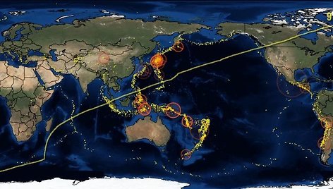 2011 metais pasaulyje įvykusių žemės drebėjimų vizualizacija. 