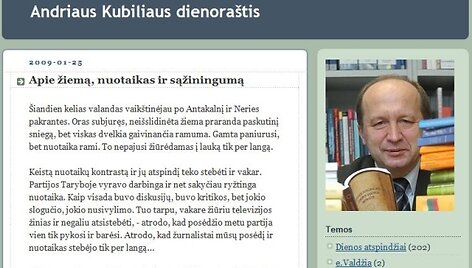 Paskutinį įra&scaron;ą savo tinklara&scaron;tyje A.Kubilius surezgė 2009 metų sausį.