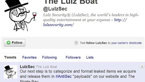 „Lulz Security“ profilis socialiniame tinkle „Twitter“