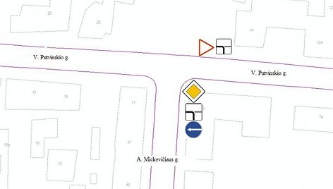 Schema: eismas  A.Mickevičiaus g. ir V.Putvinskio g. sankryžoje