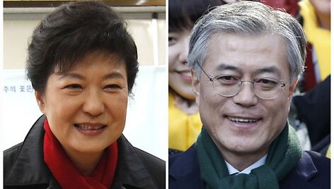 Park Geun-hye (kairėje) ir Moon Jae-inas